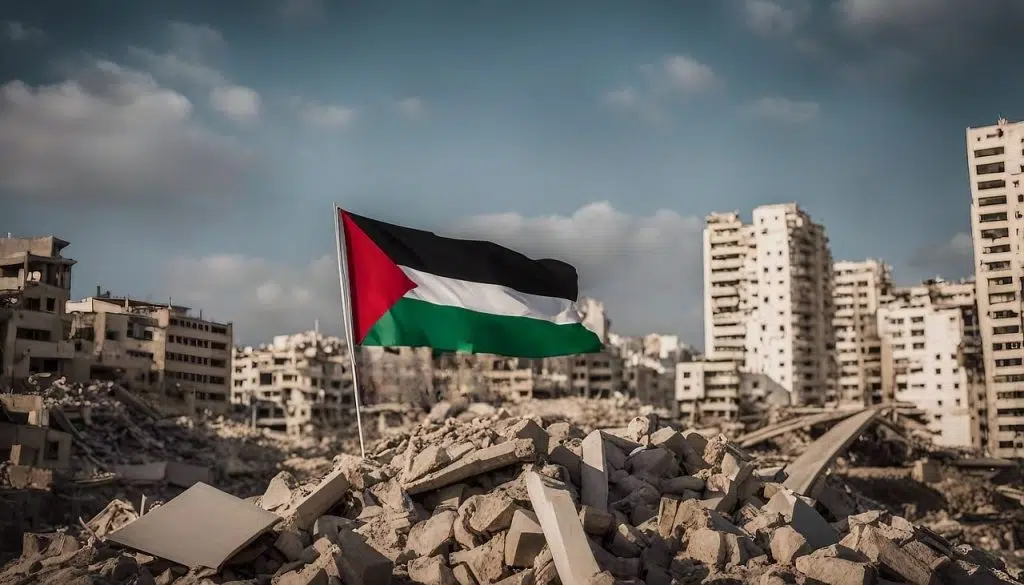 Ai Generated Palestine Rubble 8737376 1024x585 Recognition of the State of Palestine, AI-generated imagery, Palestine, rubble.