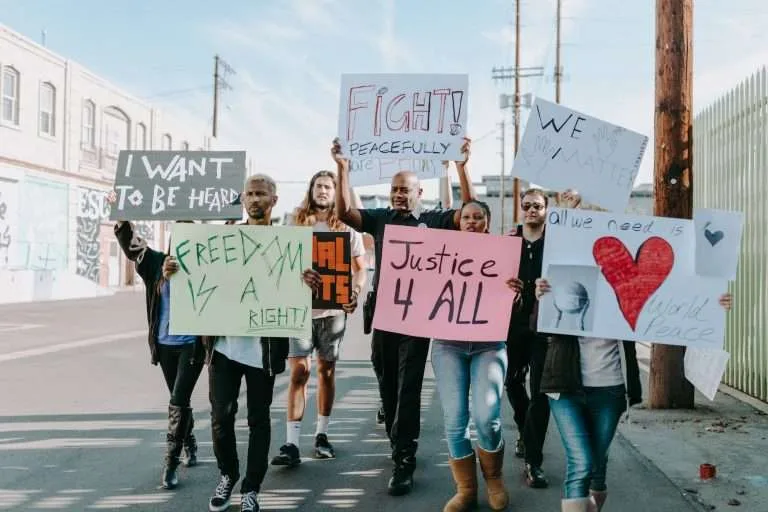 people protesting on the street